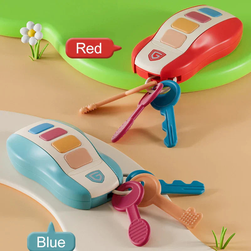 Red and blue plastic baby toys musical car key vocal fobs with colorful buttons for pretend play educational use