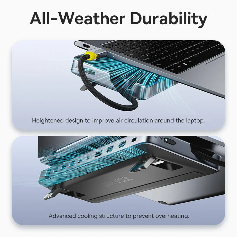 Silver laptop cooling pad with sleek design and ventilation slots for enhanced air circulation compatible with eh3 12-in-1 triple display laptop pd 100w dock station