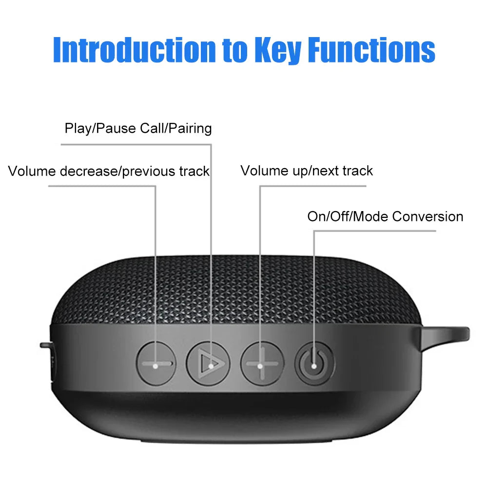 Black textured bicycle portable bluetooth wireless mini subwoofer column with four front control buttons for music playback
