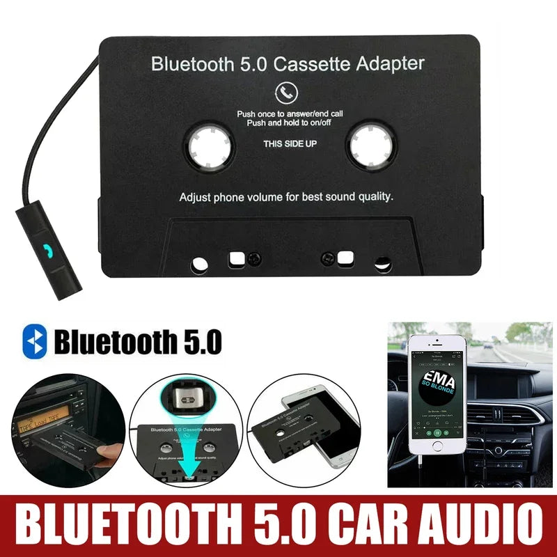 Black bluetooth 5.0 cassette player with sleek design and usb connector for easy car audio pairing mode integration