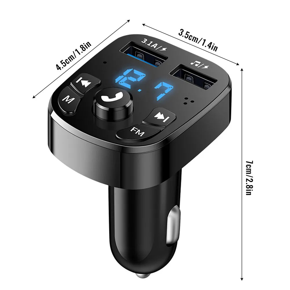 Black bluetooth 5.0 fm transmitter car kit with digital display dual usb charger supports tf card aux mp3 modulator