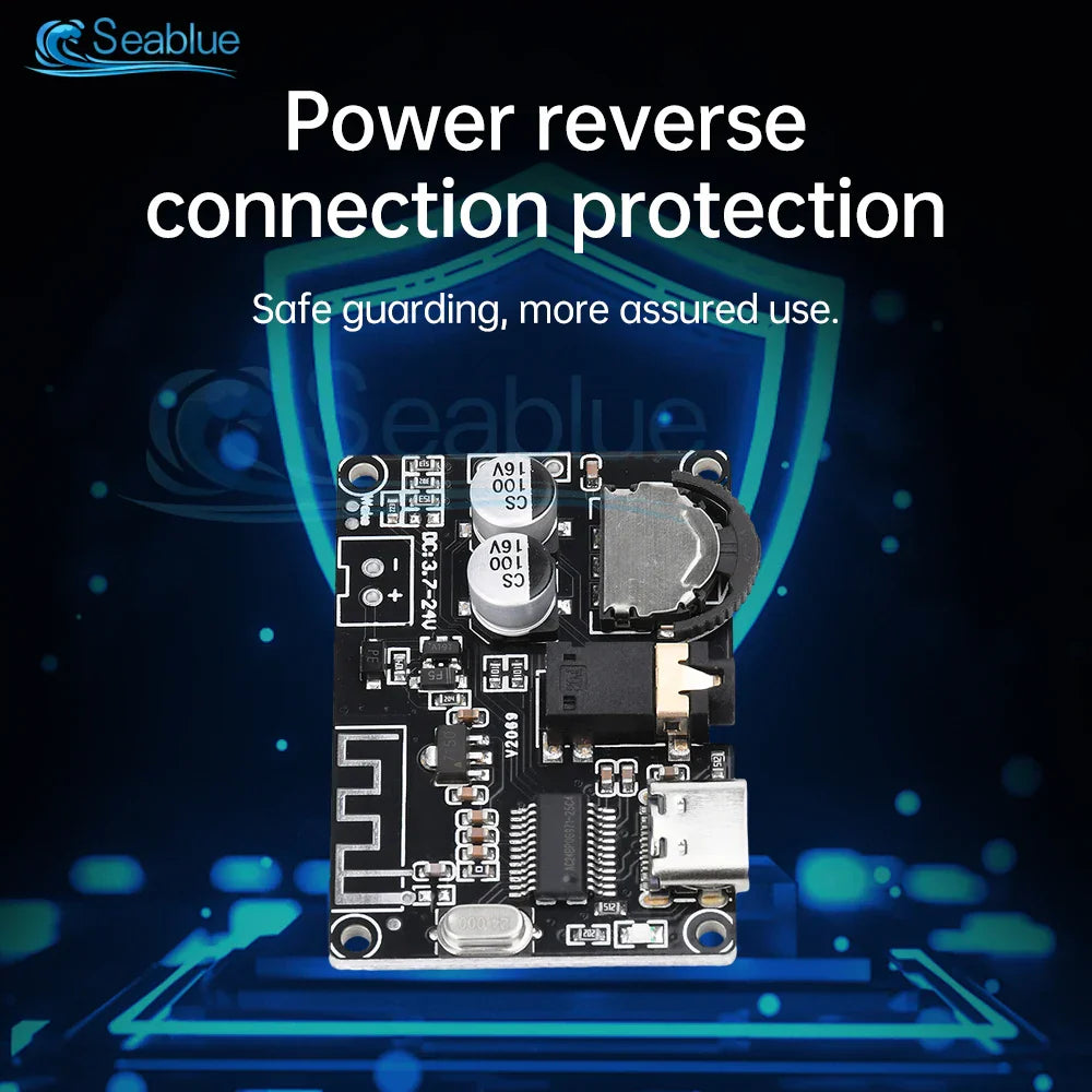 Black seabluе Bluetooth 5.0 mp3 lossless decoder board wireless stereo music module with silver capacitors and usb port