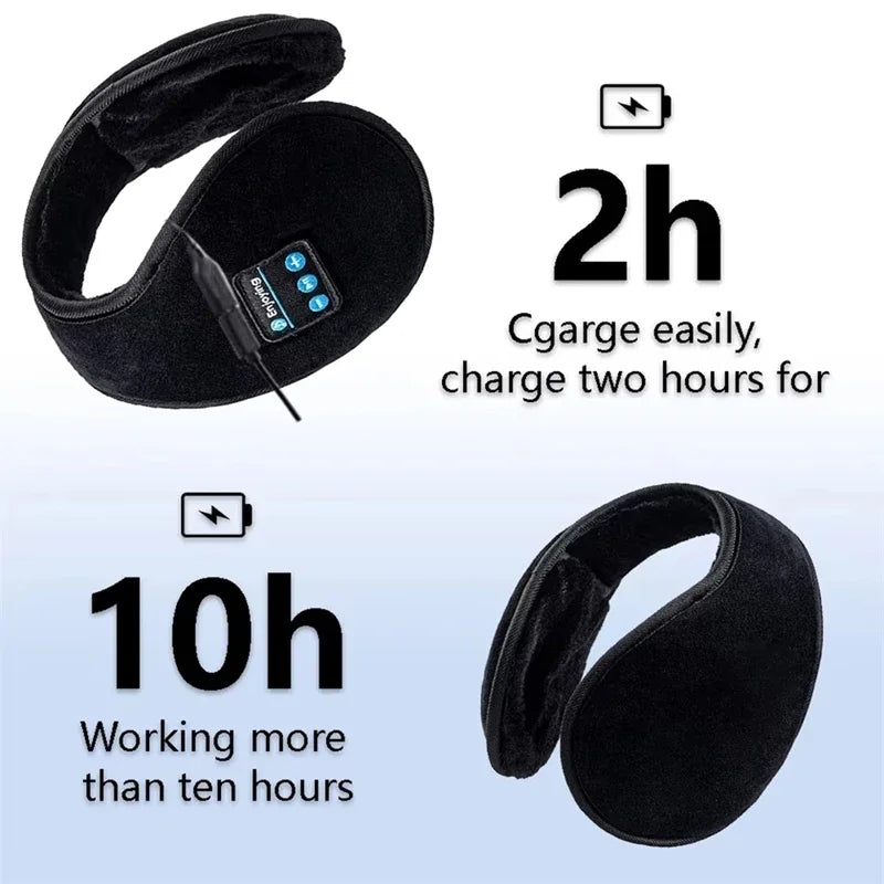 Black plush warm earmuffs velvet with built-in bluetooth music earmuffs and control panel for sports winter use