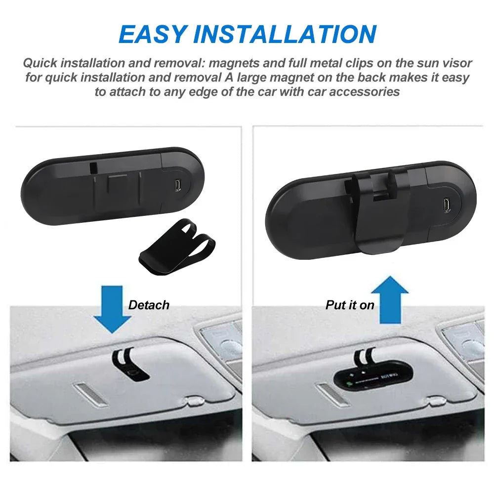 Black magnetic car sun visor clip with metal clips for easy attachment for bluetooth speaker handsfree use