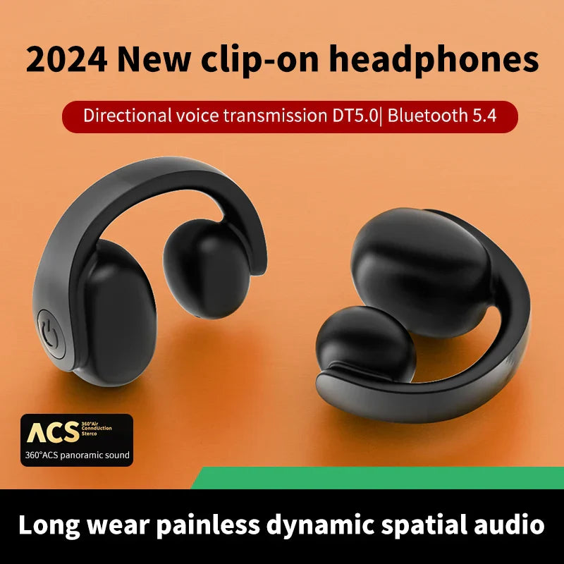Black single wireless earphone with sleek curved design and directional voice transmission for business headphone hifi use