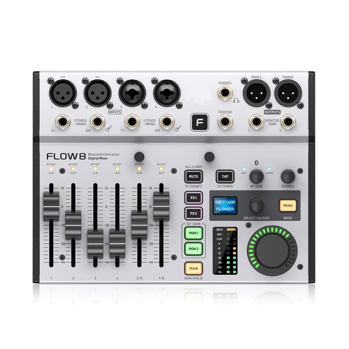 BEHRNER FLOW8 8-Input Digital Mixer with Bluetooth Mixer Audio Processor And App Control 2 FX Processors And USB/Audio