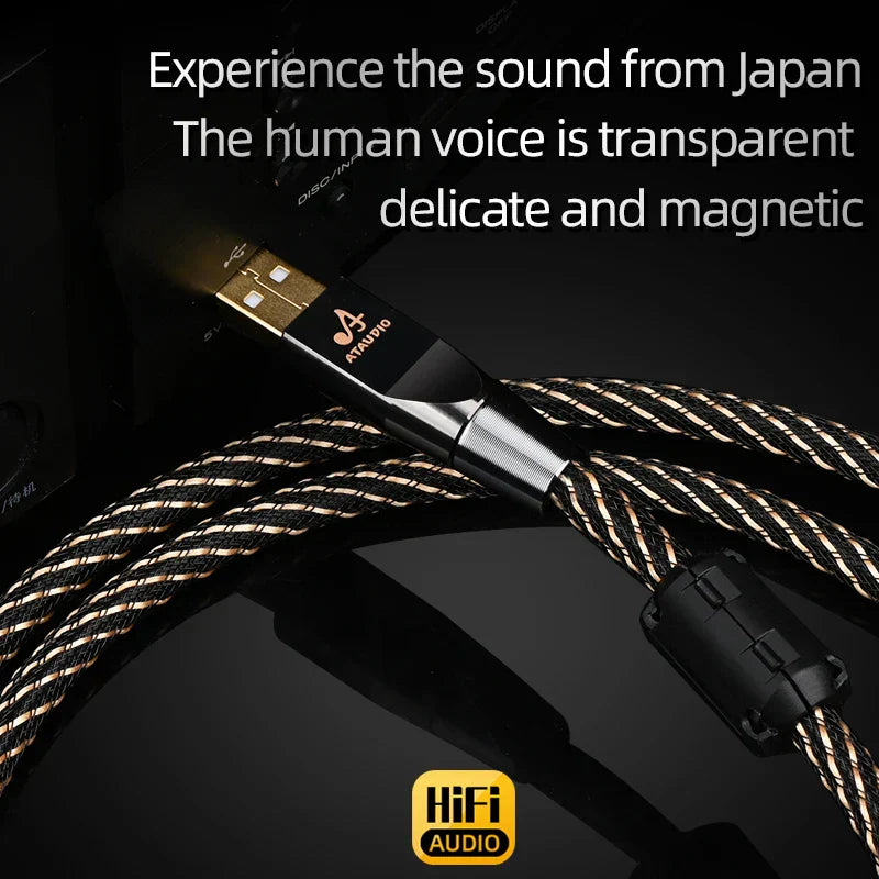Black and gold braided canare hifi usb cable 6n ofc with metallic usb connector for decoder dac sound devices