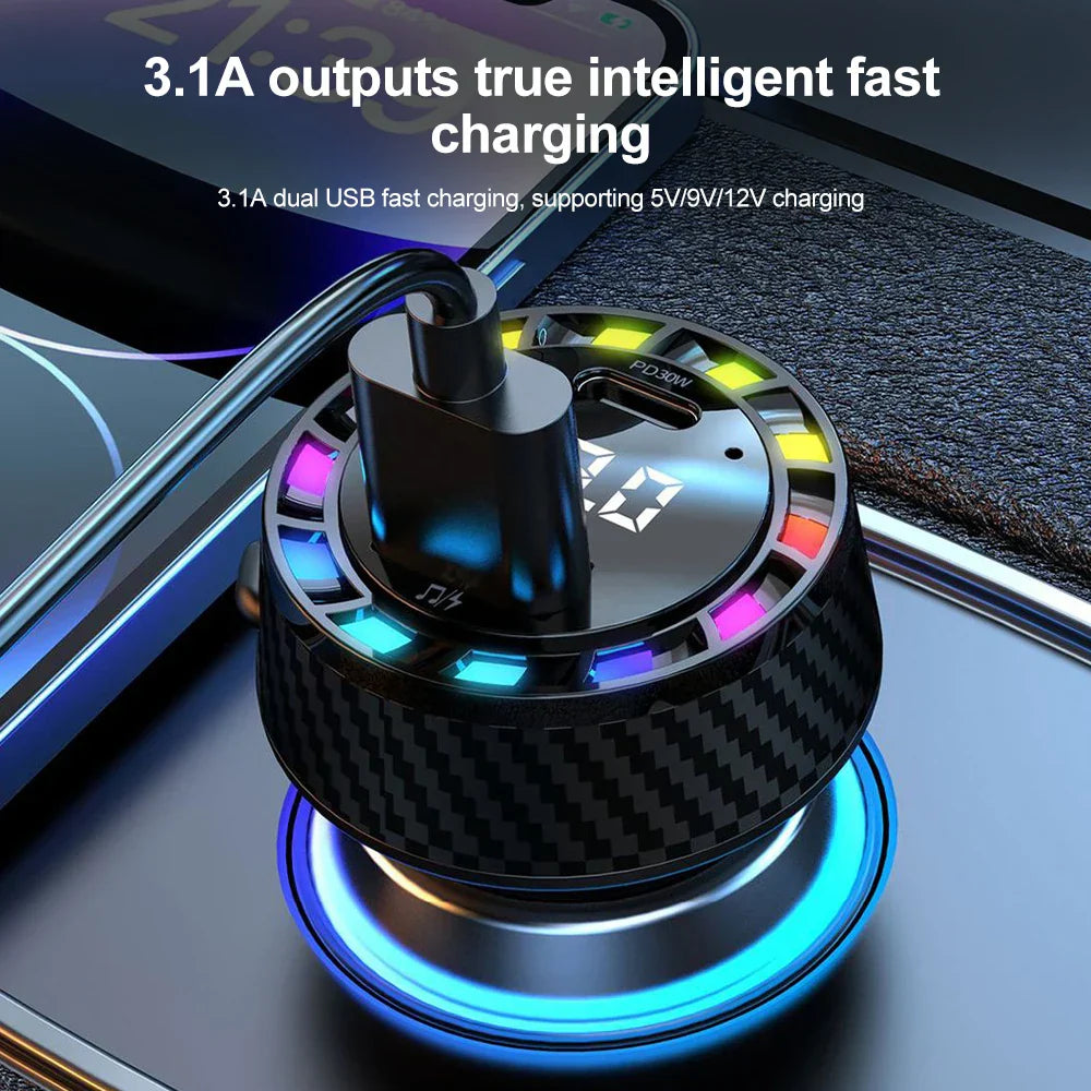 Black carbon fiber-textured car bluetooth 5.3 fm transmitter wireless audio receiver car mp3 player with led display
