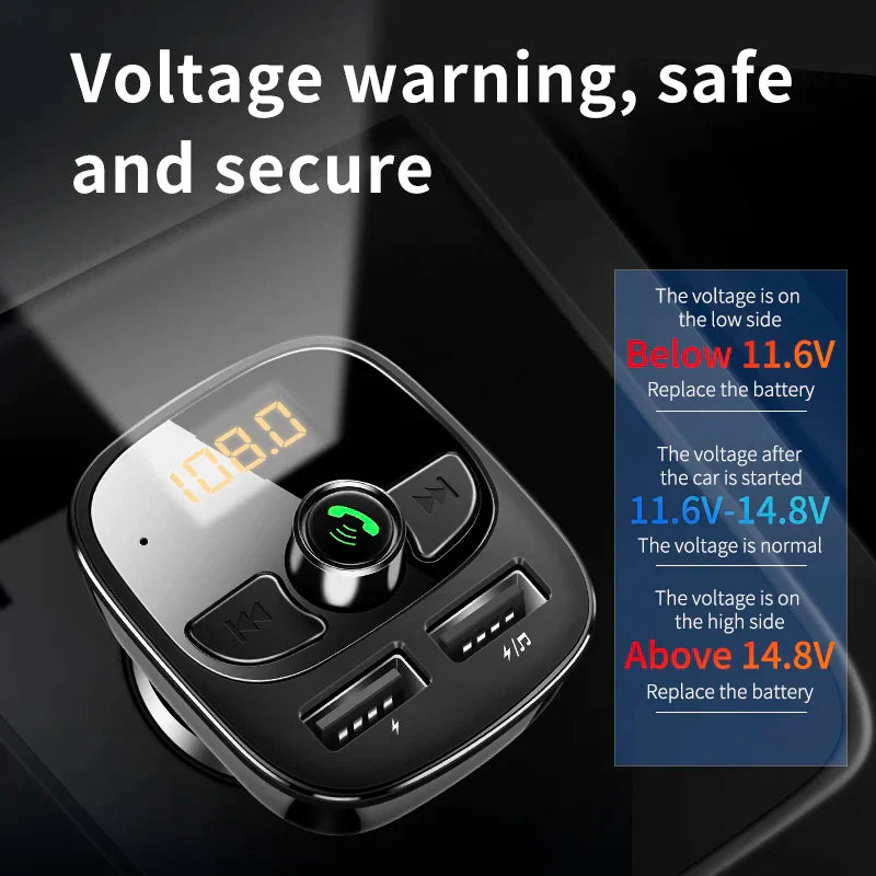 Black plastic transmitter car charger adapter dual usb with digital display support tf card hands-free call functions