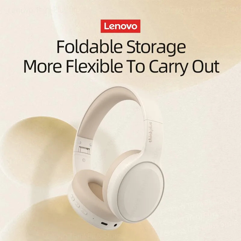 Lenovo thinkplus foldable over-ear headphones in sleek white with soft earcups and adjustable headband for game headset sport