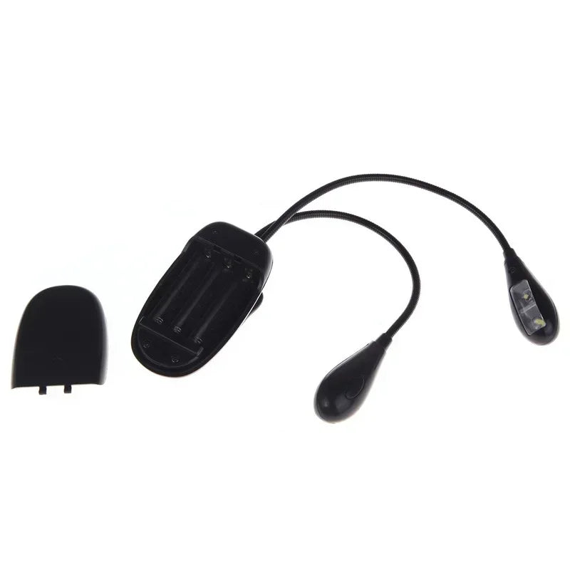 Black flexible dual arms led music stand light with detachable battery compartment for piano violin musical use