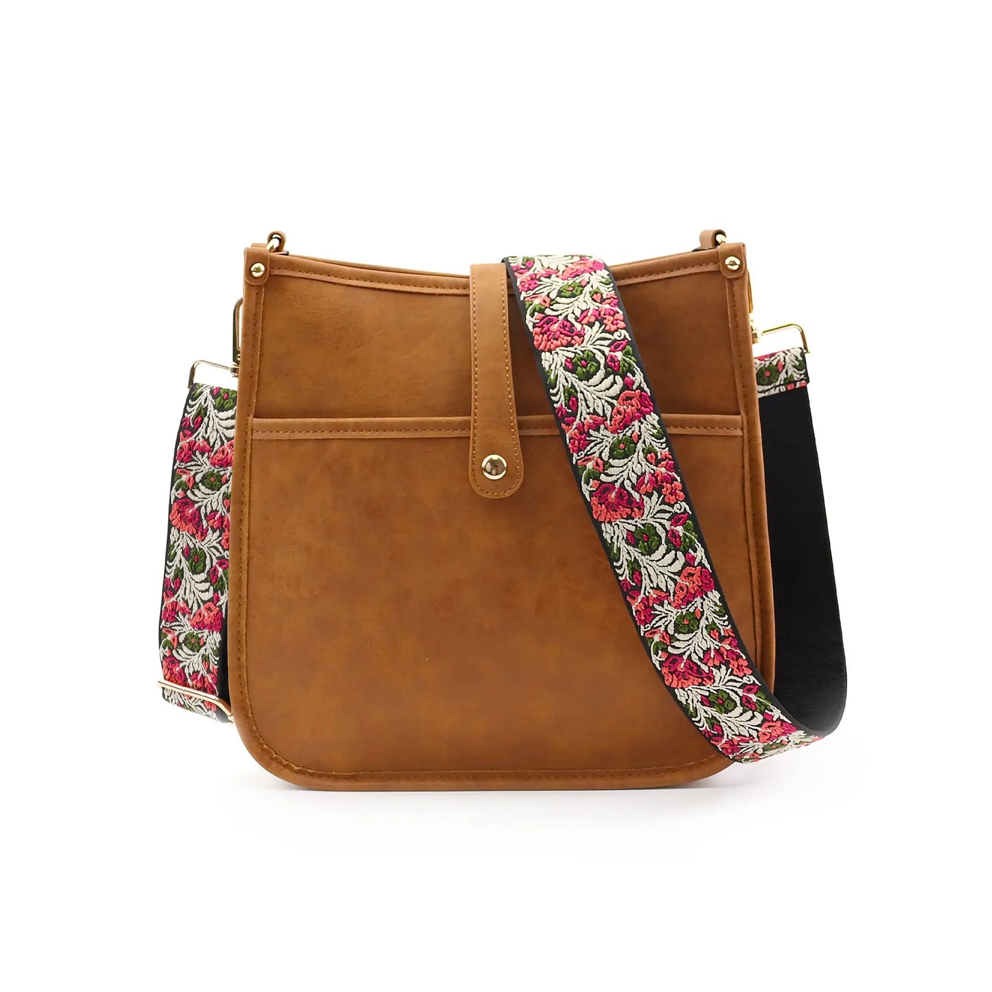 Tan vegan leather crossbody bag with floral adjustable guitar strap purse perfect for hobo handbags style