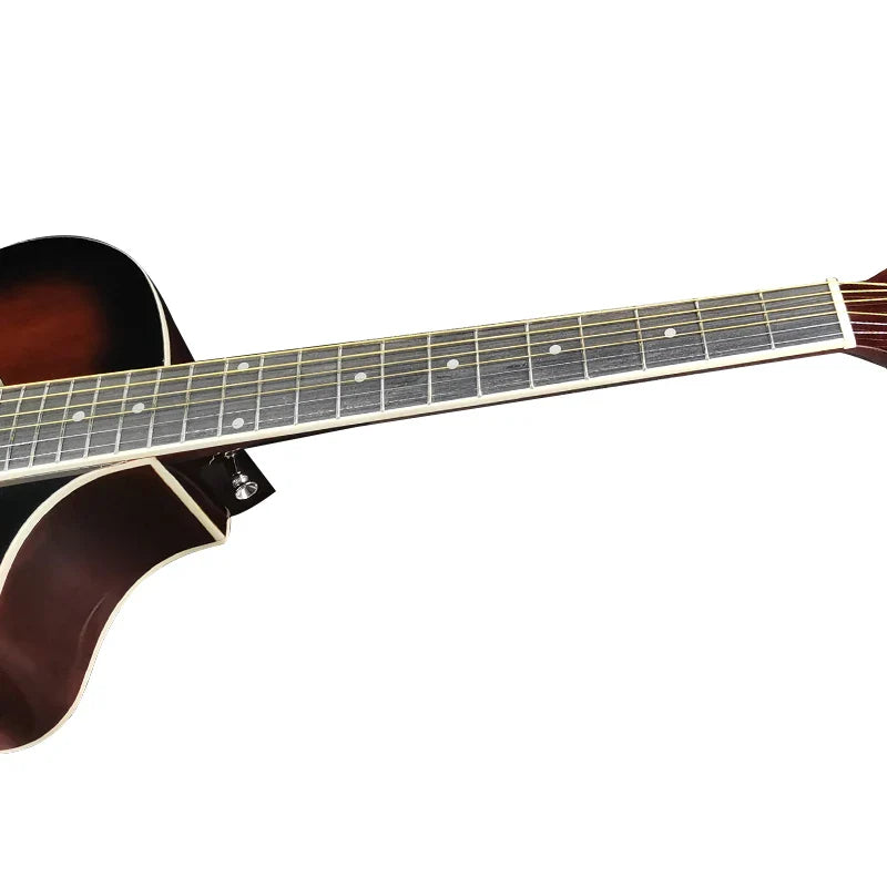 Custom brand Aiersi handmade cutaway acoustic guitar sunburst with sleek modern body and white binding edges