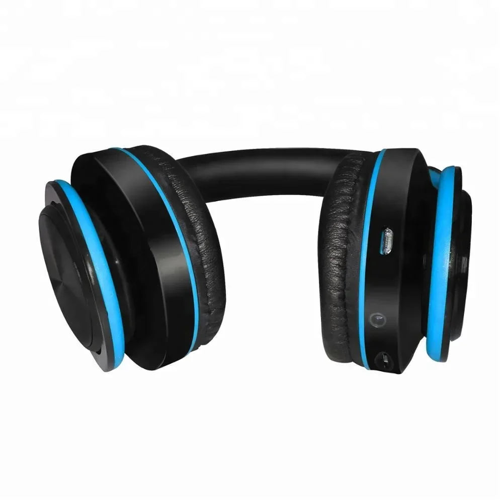 Black over-ear wireless headphones with vibrant blue accents custom logo bluetooth stereo headsets shenzhen d422-p4p