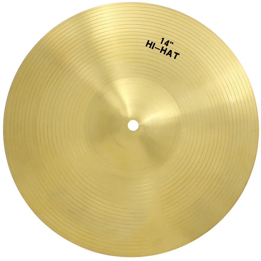 A 14-inch golden universal brass jazz hi-hat cymbal with concentric grooves for instrument drum rhinestones stand use
