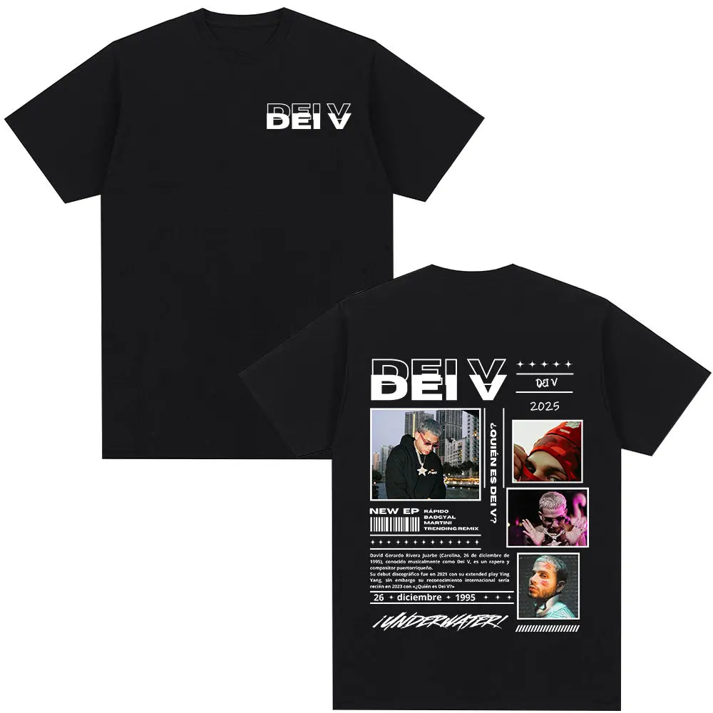 Rapper Dei V Quien Es Dei V? Tour 2025 T-shirts Men Women Vintage Hip Hop Music T-shirt Unisex O-Neck Oversized Cotton T Shirt