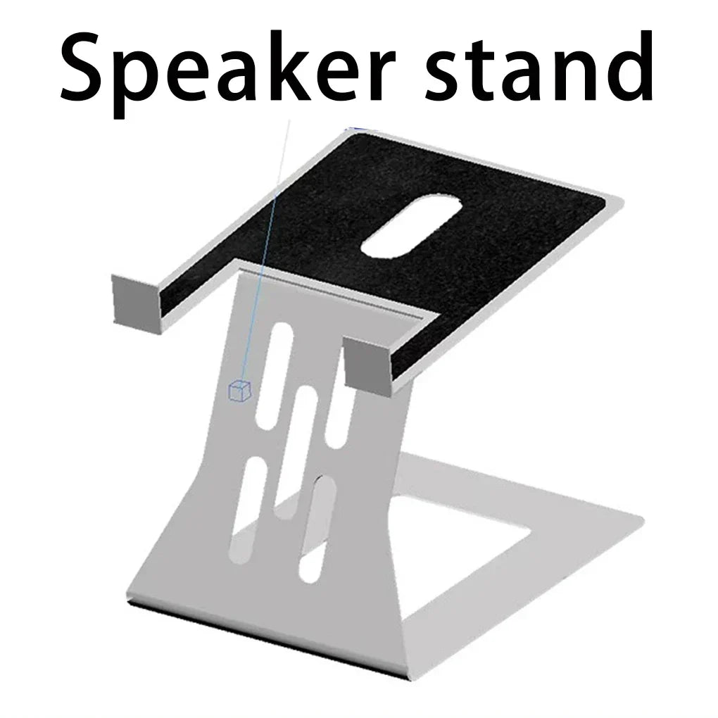 Silver metal speaker stand professional with black textured top and vertical ventilation slots for studio monitor support