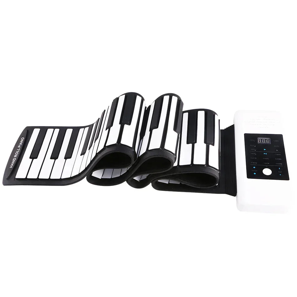 Black and white digital piano musical instrument with 88 keys roll foldable piano keyboard and digital control panel