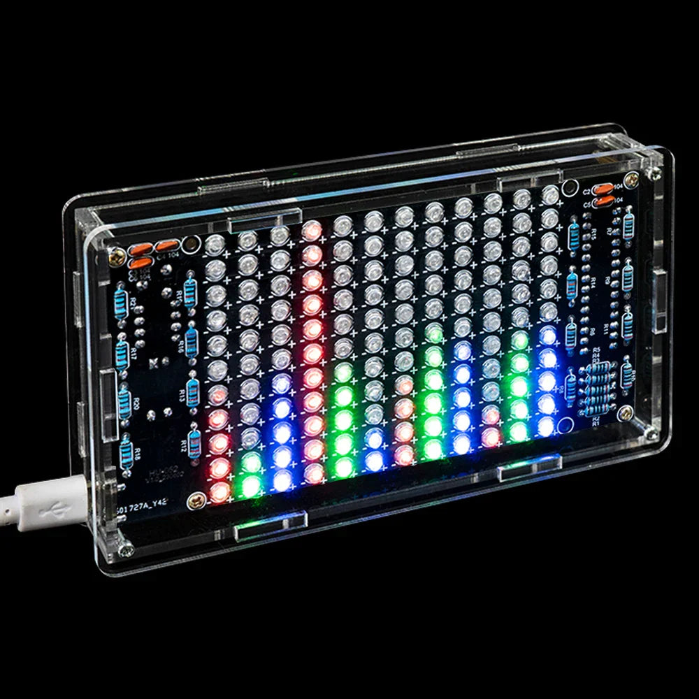 Clear acrylic case diy sound control led keyboard with colorful rgb frequency display pcb in vertical bars