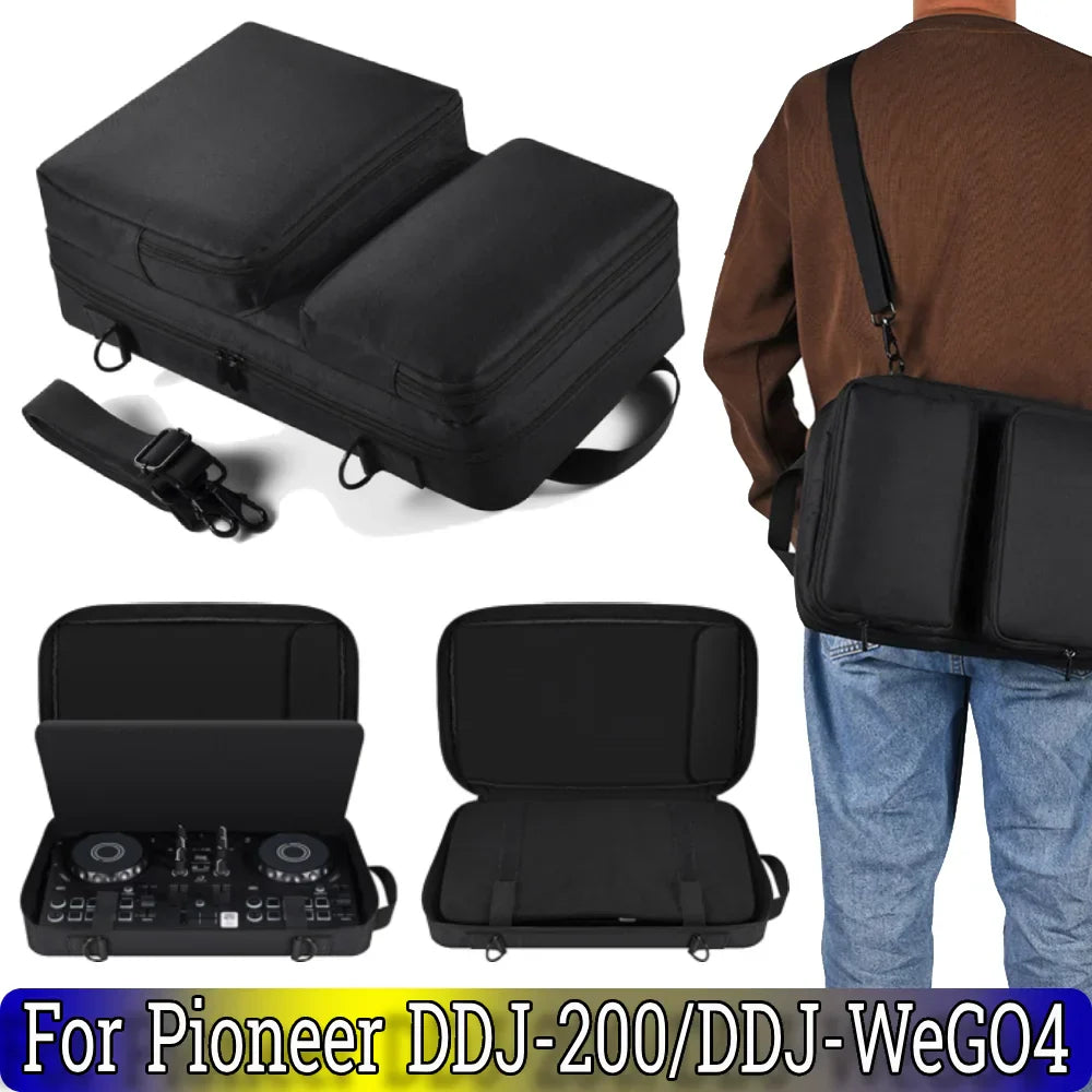 Black durable fabric carrying bag storage with padded compartments for pioneer ddj-200 ddj-wego4 and hercules inpulse controllers