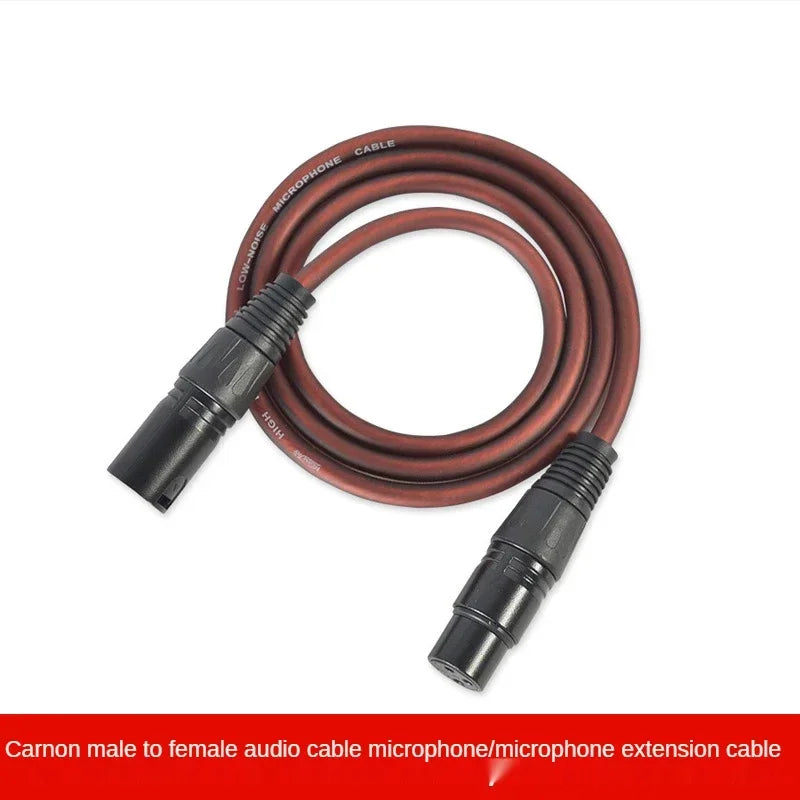 A coiled brown low-noise dmx cable with black 3-pin xlr connectors for connection dj stage par wash moving lighting