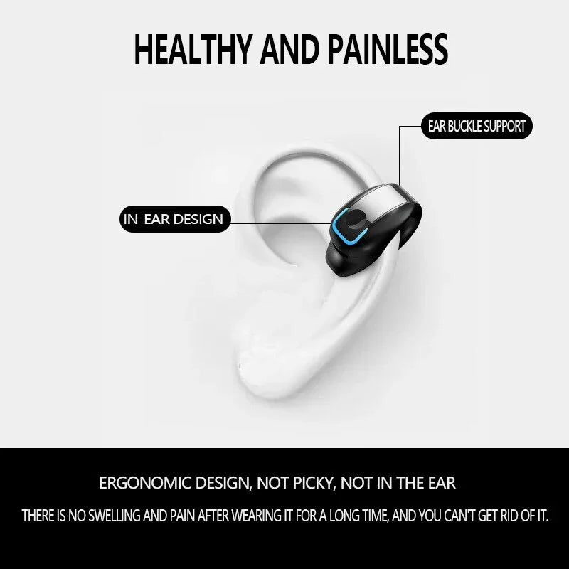 Black and silver in-ear earphone clip wireless bluetooth headphone bone conduction headset with blue accent lighting