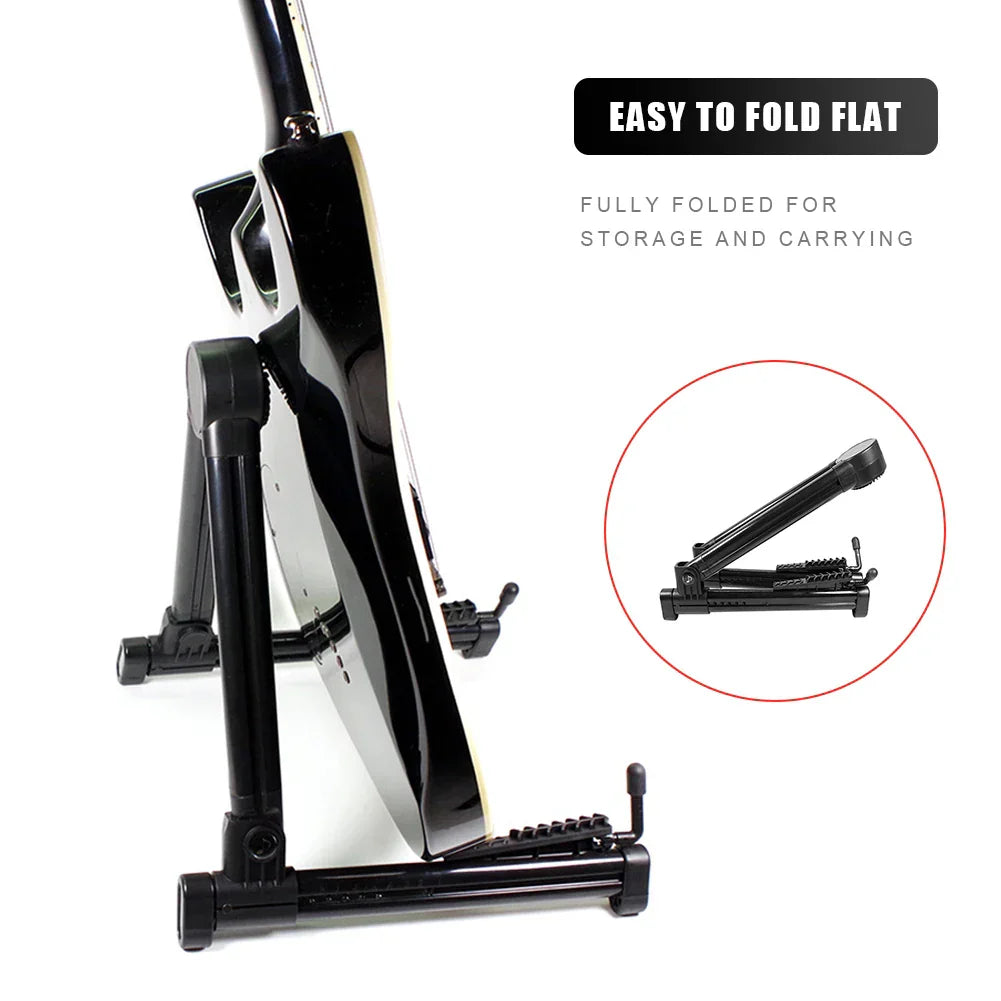 Black foldable guitar bracket with adjustable legs and sturdy base tripod instrument stand for ukulele violin mandolin