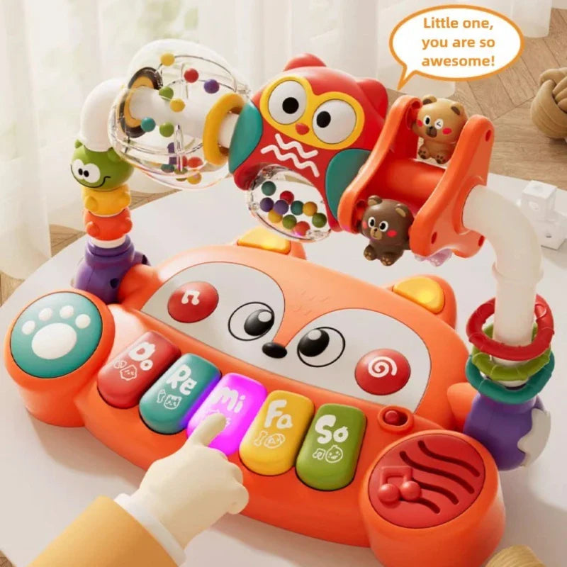 Bright orange owl-themed electronic keyboard multifunctional baby mini piano with colorful keys and sensory toys for toddlers musical instruments educational toys kids gifts
