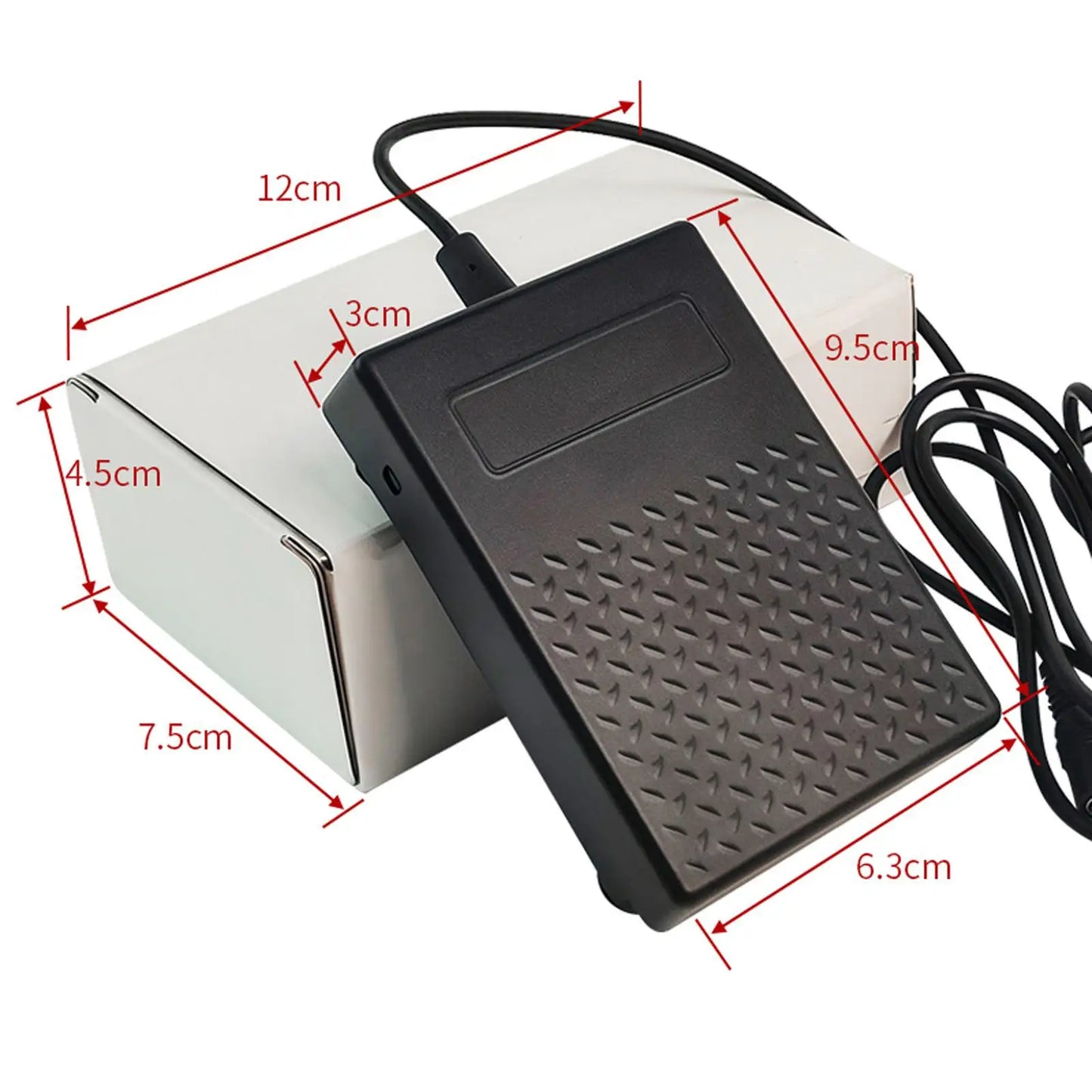 Black plastic piano sustain pedal spare with textured diamond surface and 3.5mm jack for synthesizers sturdy music use