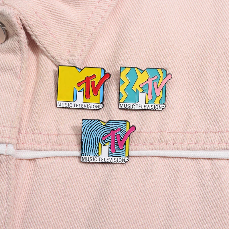 Three colorful enamel music television pins with vibrant designs and metallic finishes for brooches lapel backpack badge fashio jewelry