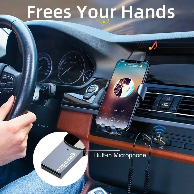Black rectangular car phone mount with built-in microphone and coiled cable for essager bluetooth audio handsfree kit receiver bt transmit