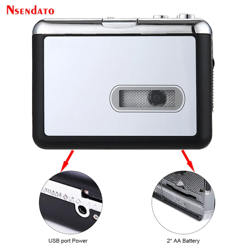Silver and black ezcap 231 usb cassette tape mp3 converter tapes player recorder with usb port for power