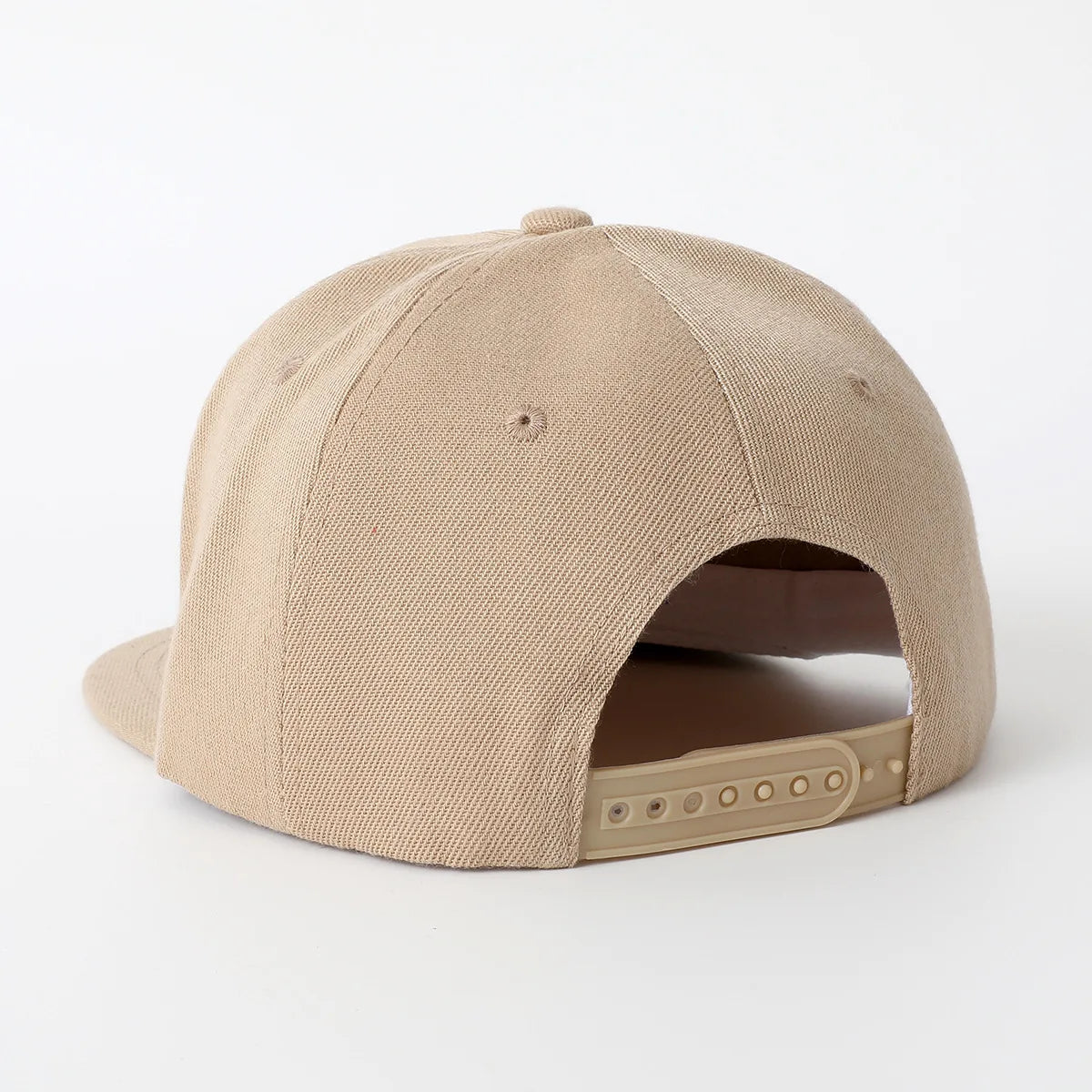 Beige unisex lette embroidery baseball cap with textured fabric crown and matching adjustable los angeles snapback strap