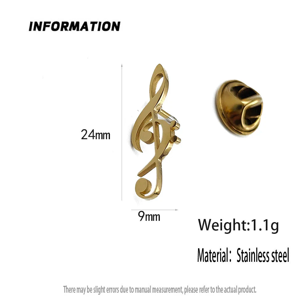 Gold-colored stainless steel music symbol brooch shaped like a treble clef for symbol music lover accessories