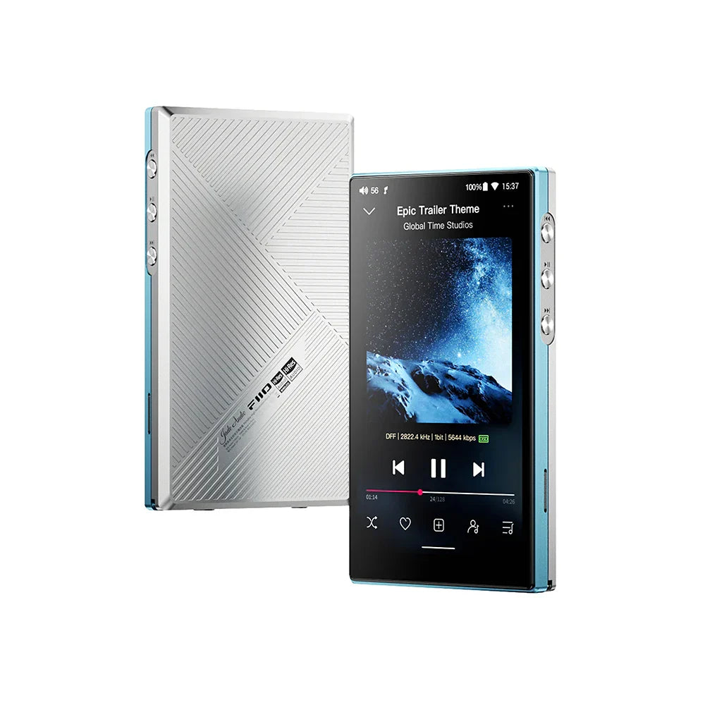 Silver and light blue fiio jm21 player portable lossless with textured back panel bluetooth wifi usb dac touchscreen display