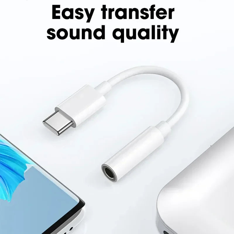 White usb-c to 3.5mm jack earphone adapter with sleek flexible cable and metallic ends for iphone 17 16 15 plus pro max