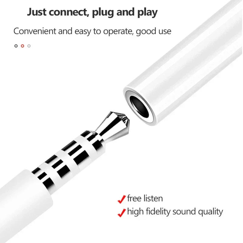 White lighting headphone adapter with metallic 3.5mm jack featuring black ridges for pro max 12mini type beat audio use