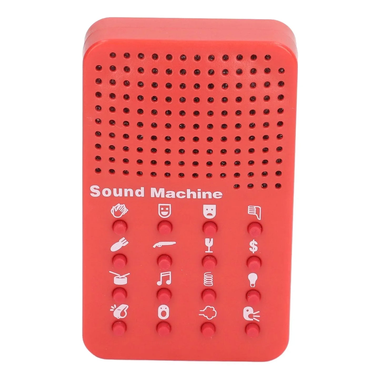 Red plastic funny sound effects machine with 16 circular white icon buttons portable electronic novelty noise maker