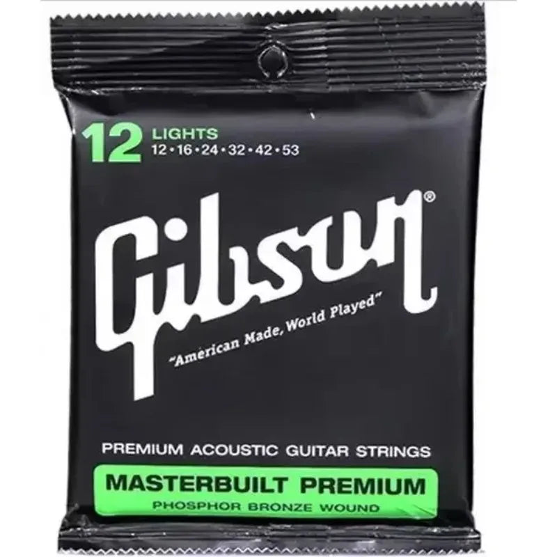 Black gibson masterbuilt premium phosphor bronze wound acoustic soundtrack guitar string set 12 light gauge essential instrument accessories