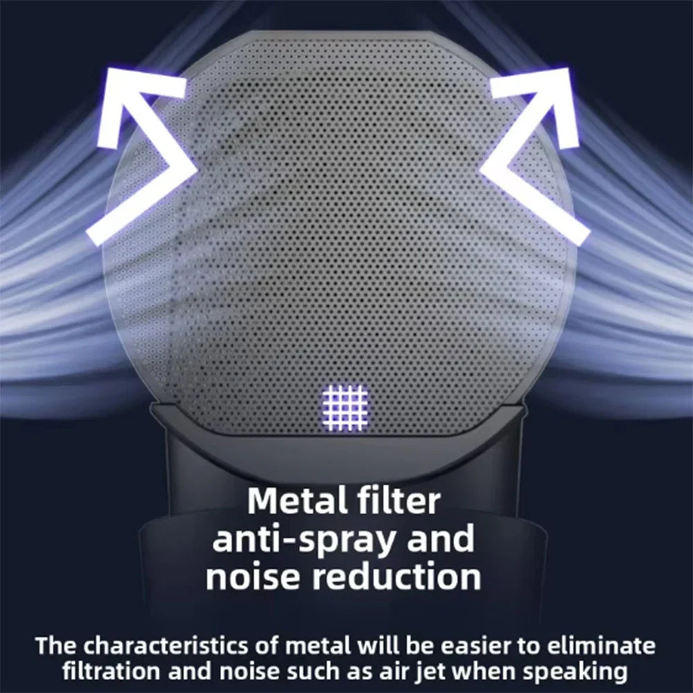 Gray perforated metal filter with grid pattern for anti-spray noise reduction in gooermi m9 professional podcast equipment