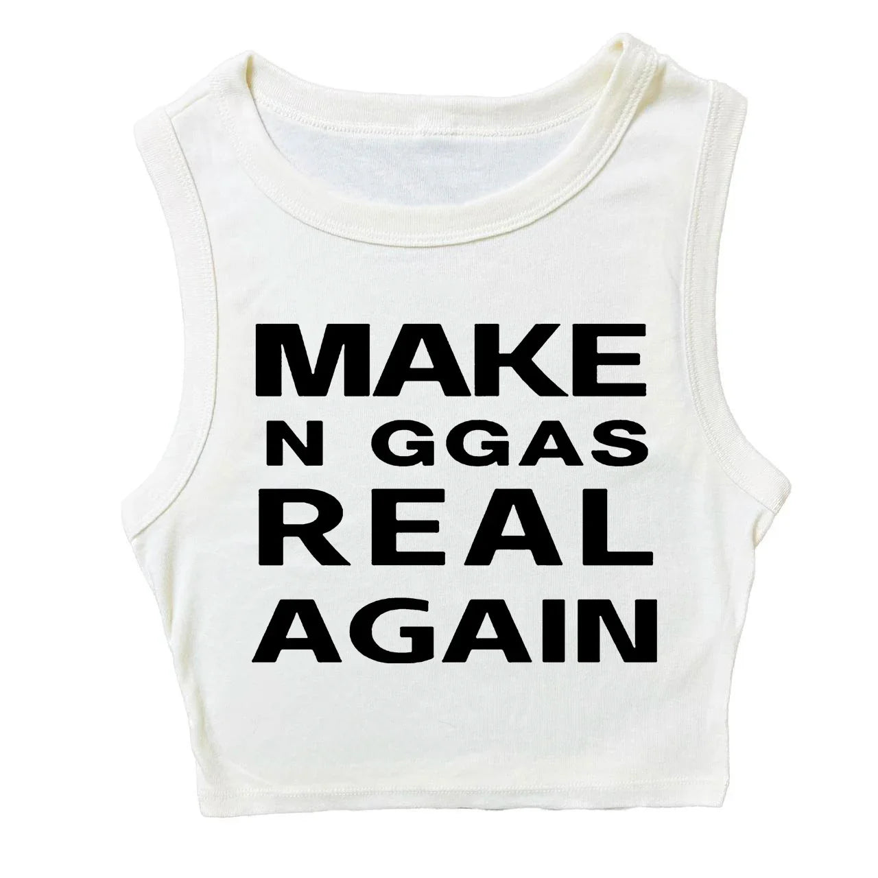 White cropped sleeveless tank top with bold black harajuku punk letter print casual crop for gothic hip hop style