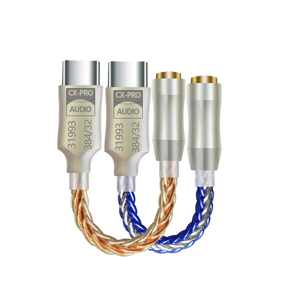 Silver and gold-plated GraveAudio DA06 CX31993 hiFi USB DAC with braided copper 5mm headphone amplifier cable for iem amp mobile