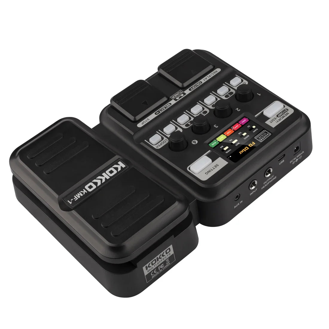 Black koko rmp-1 guitar pedal synthesized with 18 amp models dot sampling drum machine and loop function