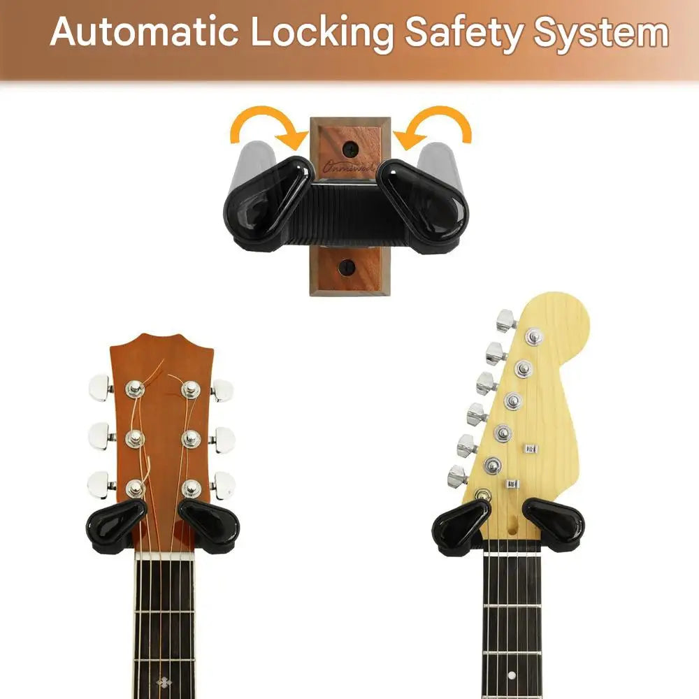 Black plastic guitar headstock holder with wooden mounting plate mount holder hook for acoustic electric guitar mandolin banjo ukulele bass