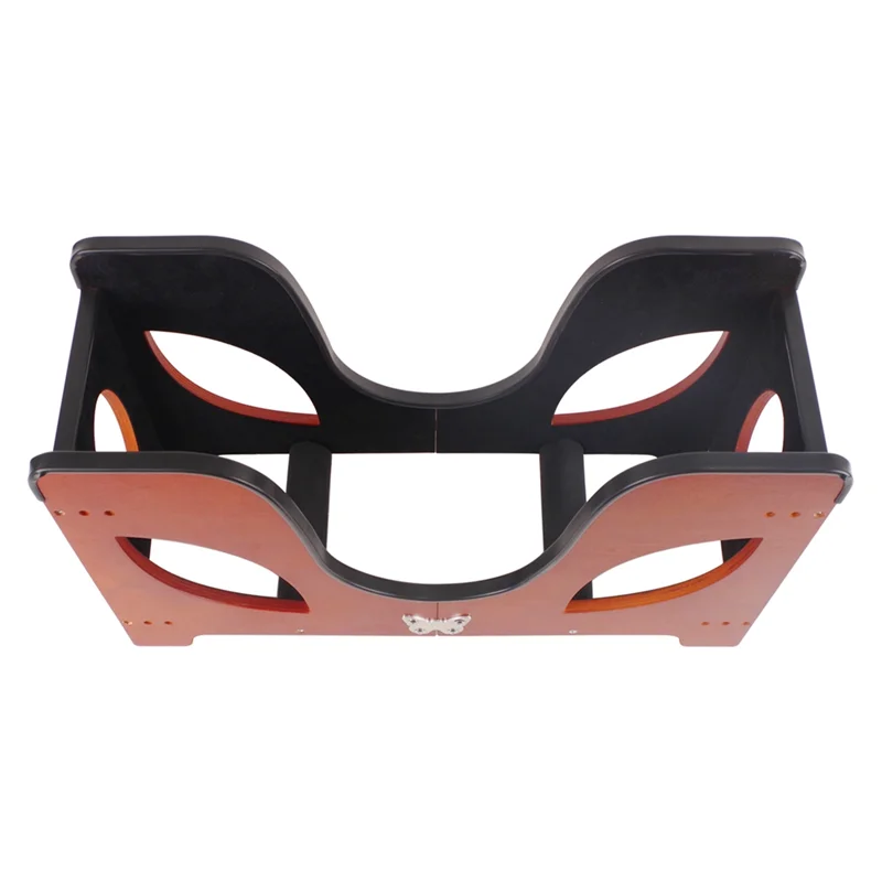 Black and orange wooden baby walker with butterfly emblem shown alongside a folding guitar stand floor stand adjustable musical rack holder