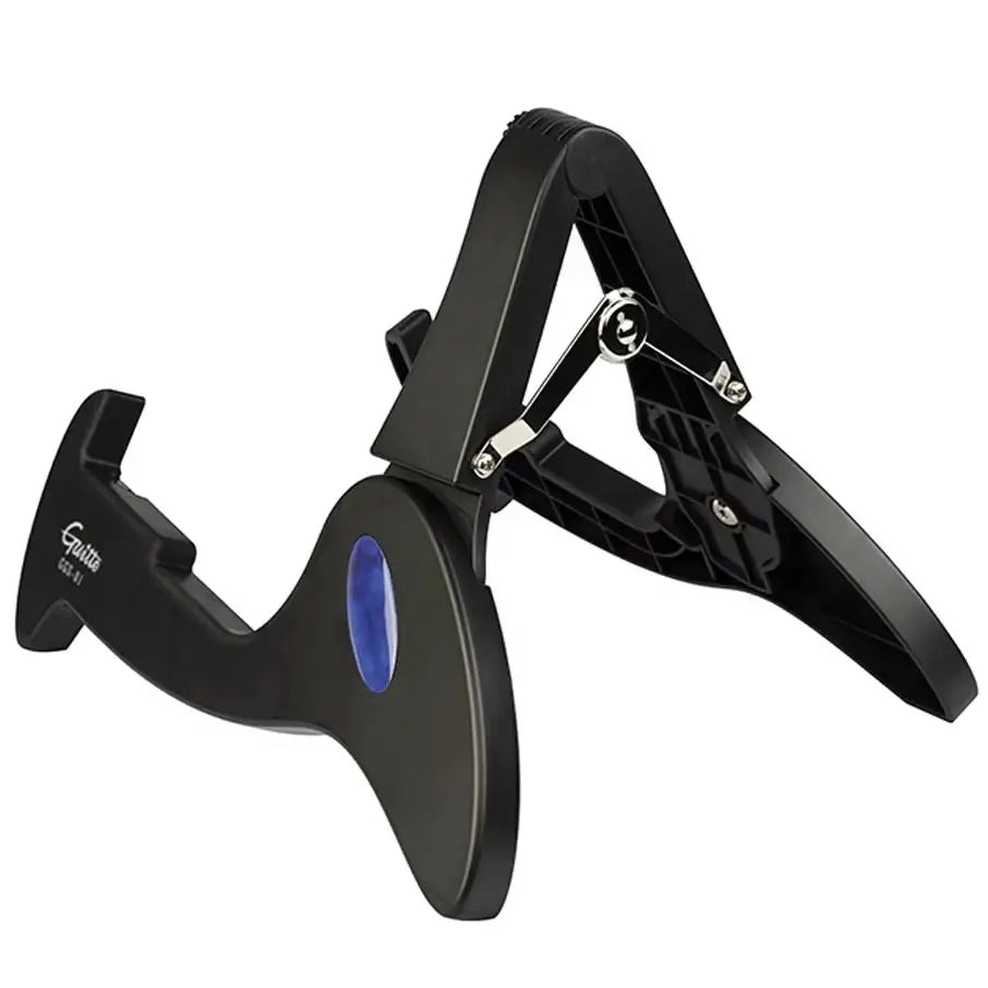 Black plastic guitar clip with blue accent and silver hinge for guitto ggs-01 universal folding tripod guitar stand