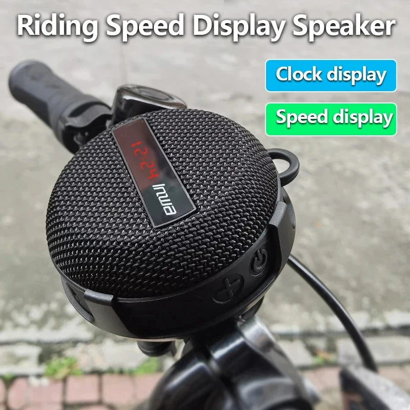 Black mesh wireless portable caixa bluetooth speaker with digital clock and speed readout for handfree bluetooth handsfree use