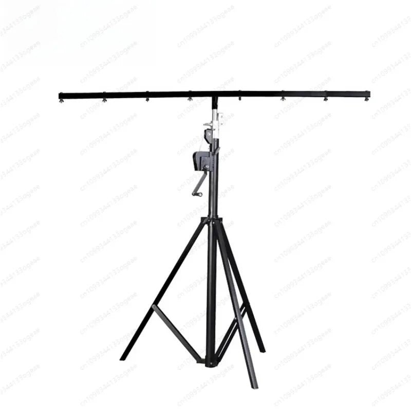 Black metal truss stand moving with adjustable height and tripod base for photography studio stage party dj event