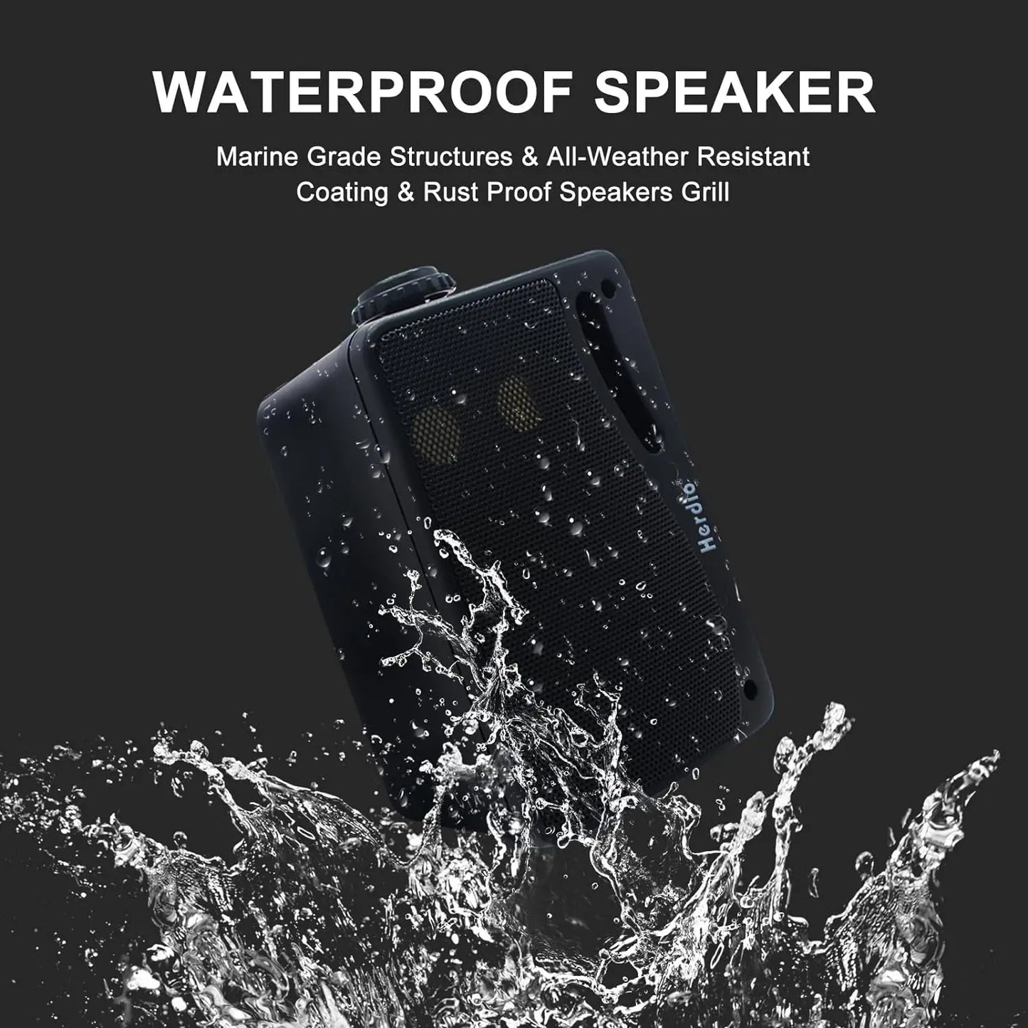 Black herdio 3.5 inch outdoor bluetooth speakers waterproof with rugged marine-grade design and rust-proof grill durable mountable loud