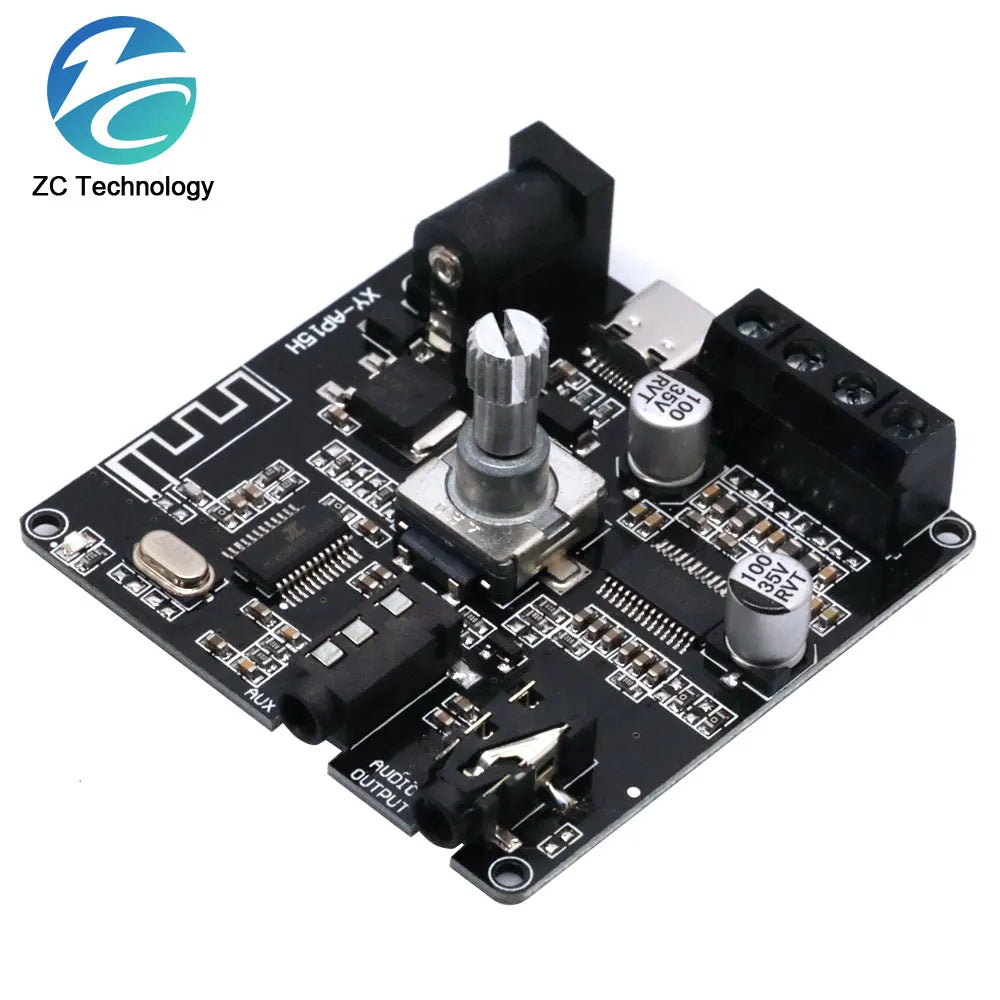 Black digital amplifier board ap15h stereo with silver potentiometer capacitors labeled connectors for 24v home theater